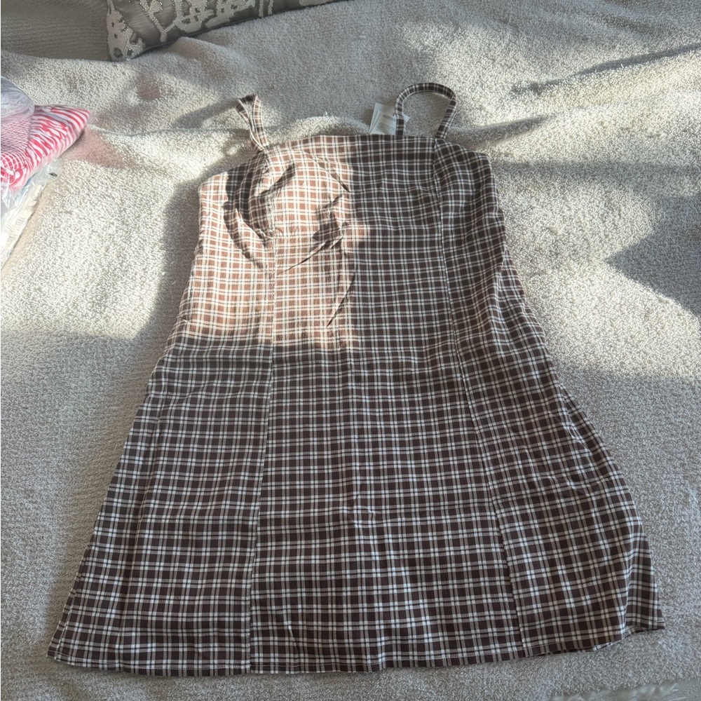 NWT Abercrombie Brown Plaid Mini Dress with Skort - Picture 4 of 8